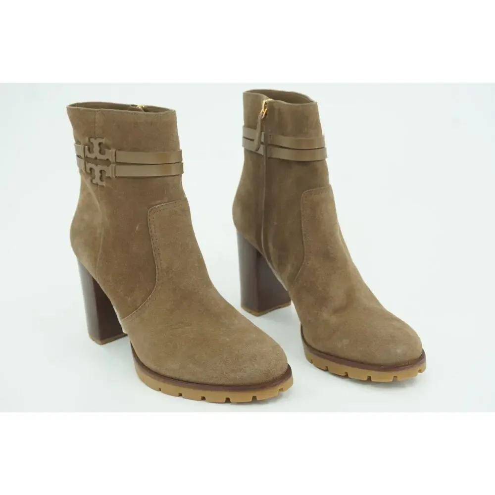 Tory Burch Leigh Suede Lace Up High Heel Ankle Boots SZ 11 Lug Logo $495